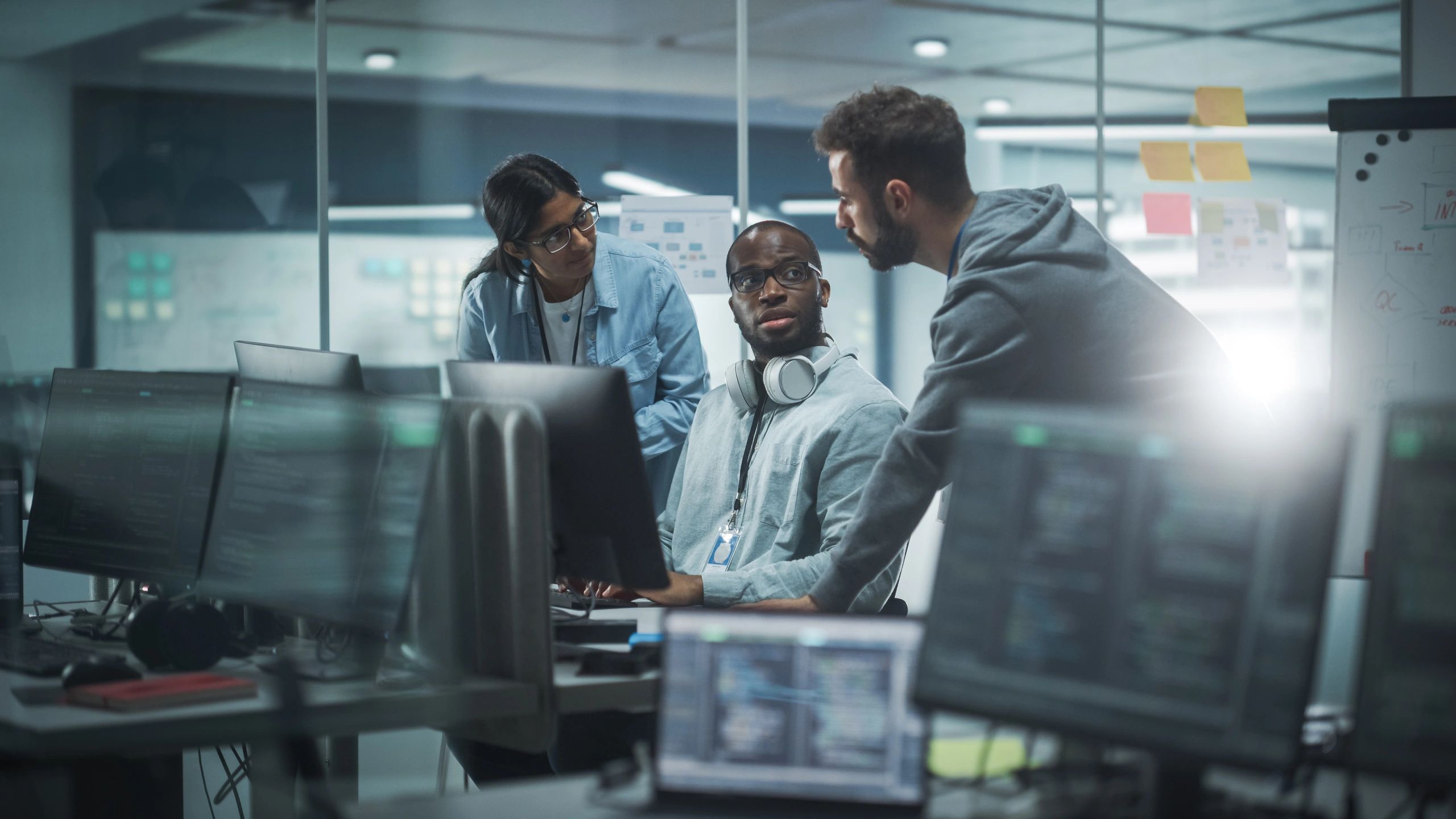enterprise IT consulting team meeting modern office