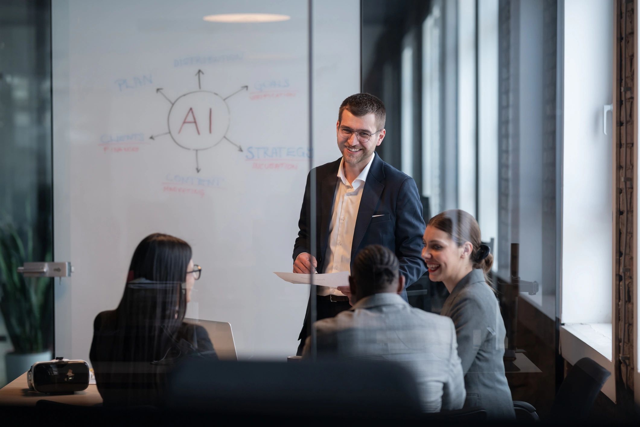 enterprise IT consulting team meeting modern office